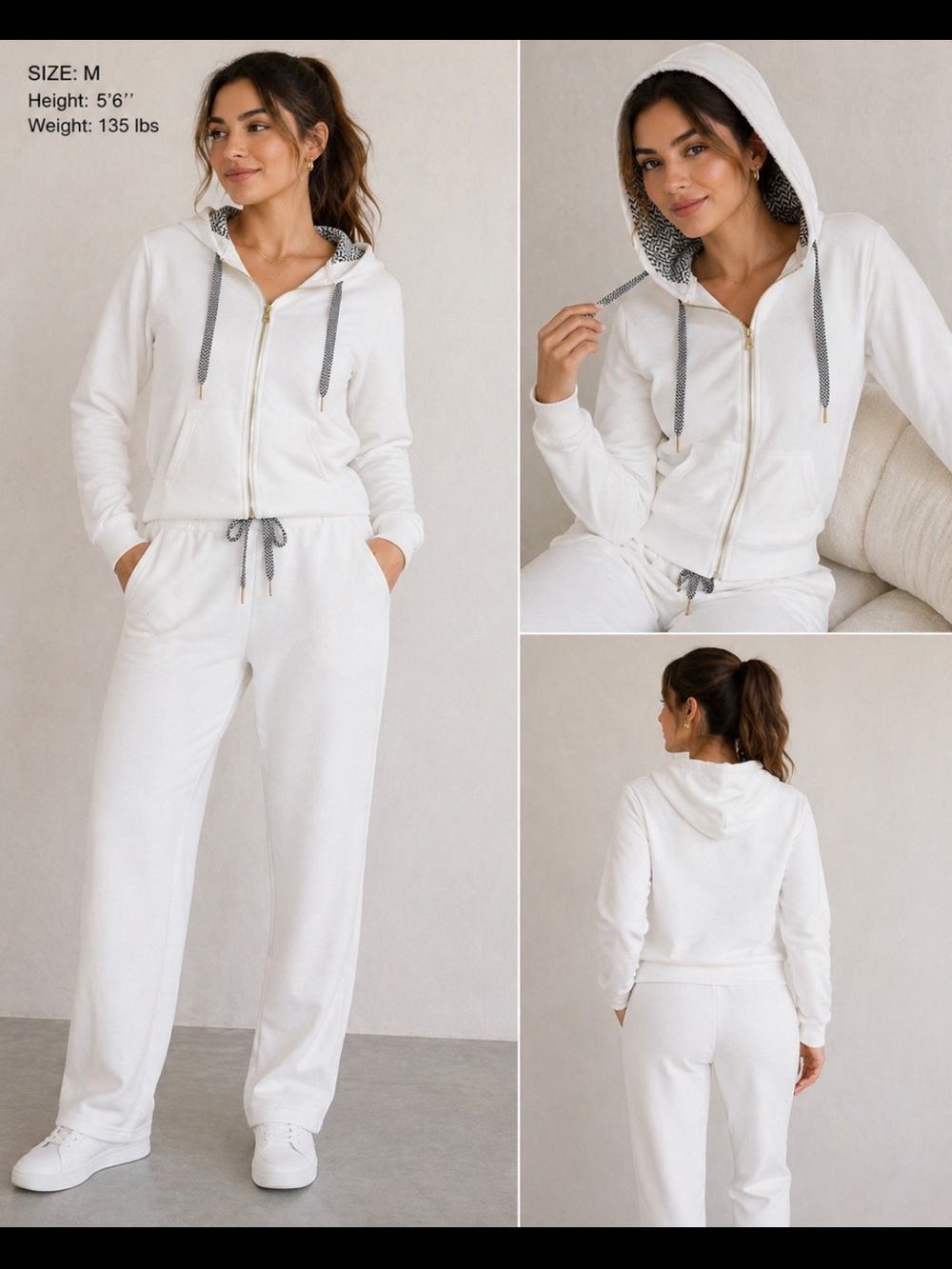 White 2-Piece Set (Red Marine) Cozy Hoodie & Joggers Size M NWT